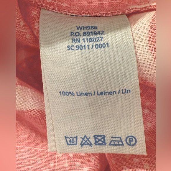 Boden EUC Size 2P Pretty Coral & White 3/4 Length Linen Mini Dress (0554) - Picture 13 of 14